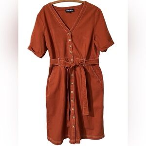 Princess Highway Dress Size 12 Cotton Linen Orange Button Front Summer Fall